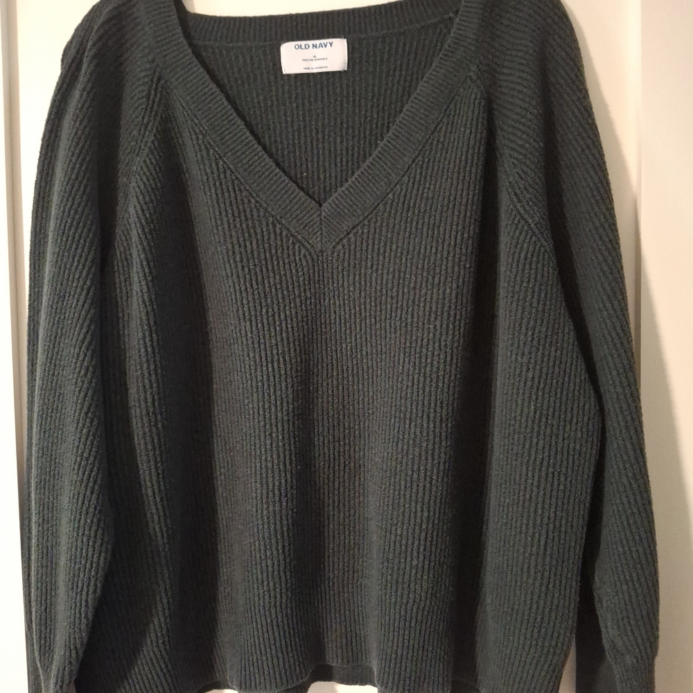 Old Navy Women's Forest Green V-Neck Ribbed Pullover Sweater